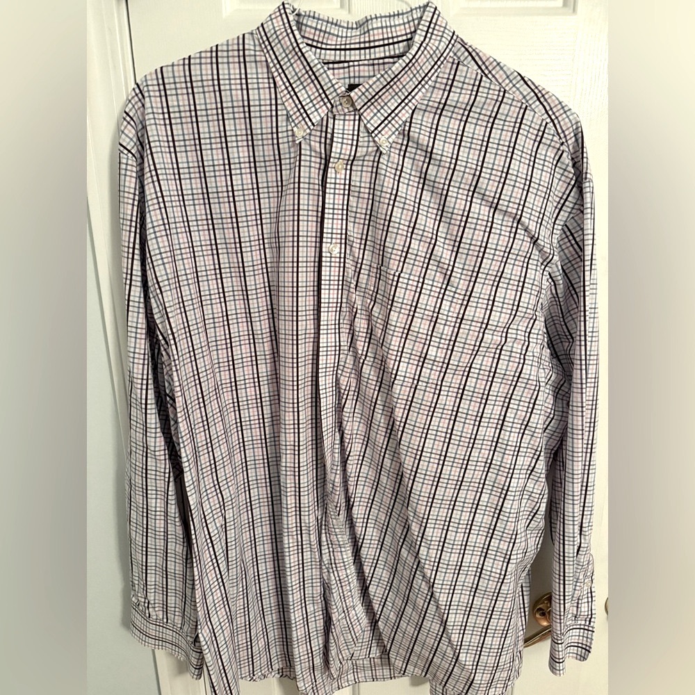 Men's Blue and White Checkered Shirt by Van Huesen